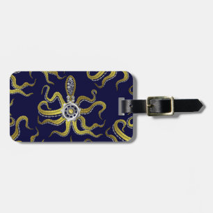 Steampunk Gears Octopus Kraken Luggage Tag