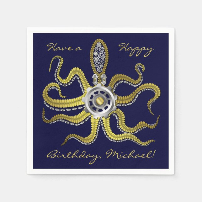 Steampunk Gears Octopus Kraken Napkin (Front)