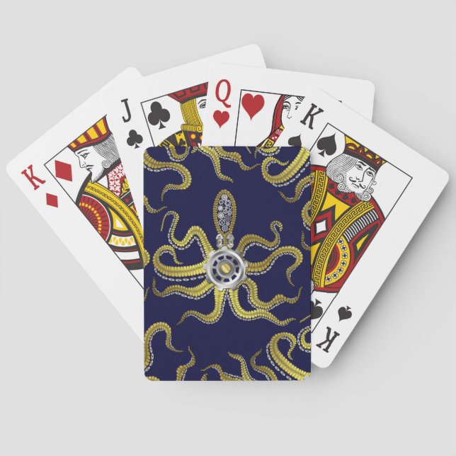 Steampunk Gears Octopus Kraken Playing Cards (Back)