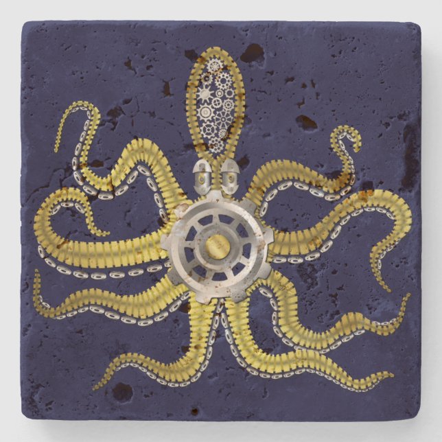 Steampunk Gears Octopus Kraken Stone Coaster (Front)