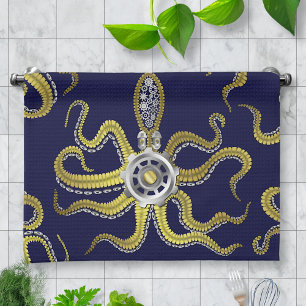 Steampunk Gears Octopus Kraken Tea Towel