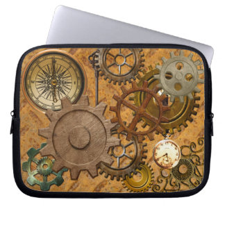 Steampunk Gears on Metal-look Street Plate Design Laptop Sleeve