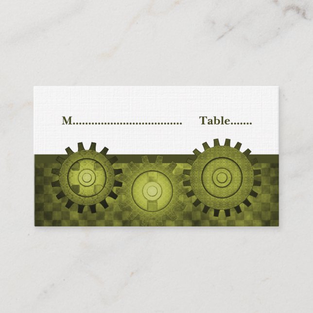 Steampunk Gears Place Card, Green Card (Front)