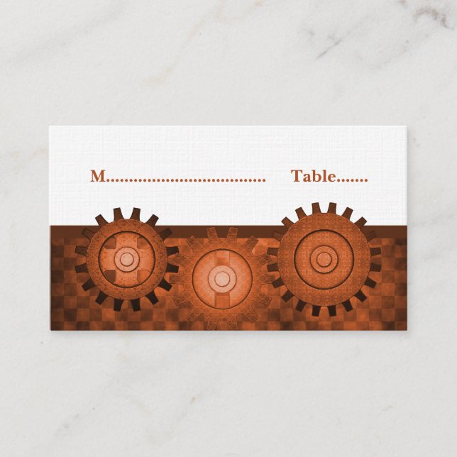 Steampunk Gears Place Card, Orange Place Card (Front)