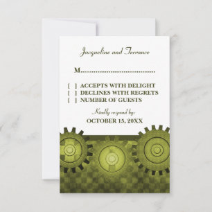 Steampunk Gears RSVP Card, Green Card