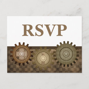 Steampunk Gears RSVP Postcard, Brown Invitation Postcard