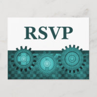 Steampunk Gears RSVP Postcard, Teal