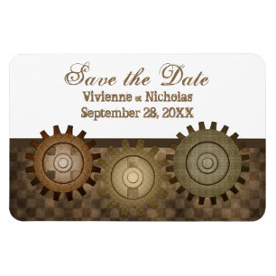 Steampunk Gears Save the Date Flexi Magnet, Brown Magnet