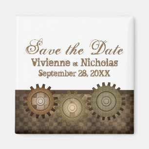 Steampunk Gears Save the Date Magnet, Brown Magnet