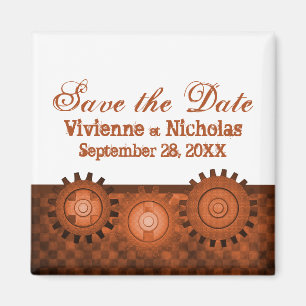 Steampunk Gears Save the Date Magnet, Orange Magnet