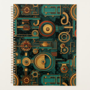 Steampunk Gears Teal Red Gold Planner