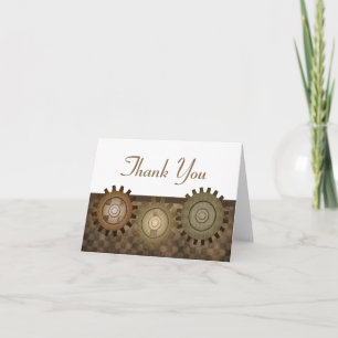 Steampunk Gears Thank You Card, Brown Card