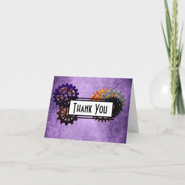 Steampunk Gears Theme Thank You Note Card (Front)
