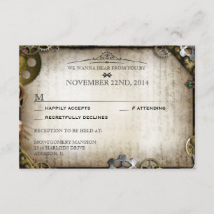 Steampunk Gears Victorian Wedding RSVP Response