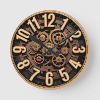 Steampunk Gears Vintage Look Round Clock
