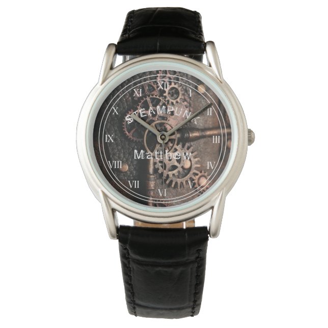 Steampunk Gears Vintage Personalised Watch (Front)