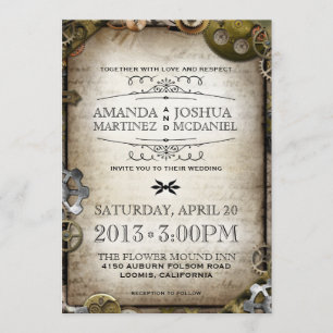 Steampunk Gears Vintage Victorian Wedding Invite