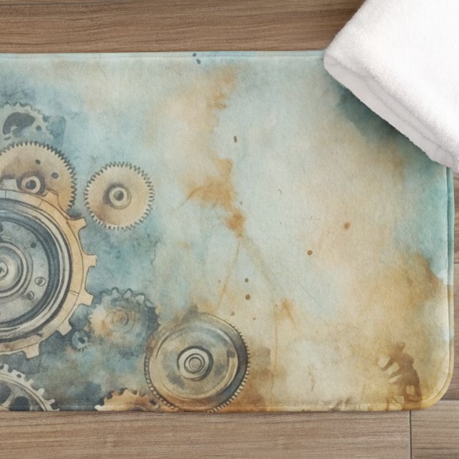Steampunk Gears Watercolor - Clock Work Bath Mat (Creator Uploaded)