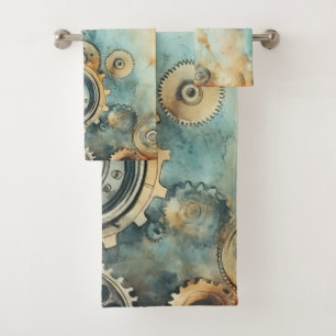 Steampunk Gears Watercolor - Clock Work Bath Towel Set