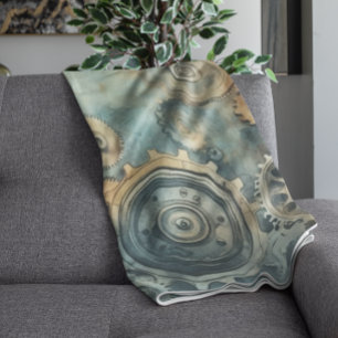 Steampunk Gears Watercolor - Clock Work Fleece Blanket