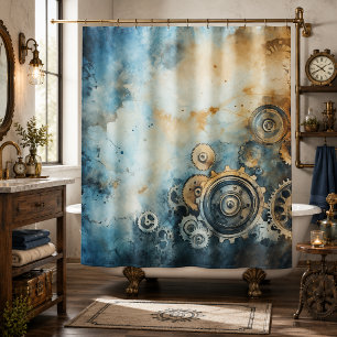 Steampunk Gears Watercolor - Clock Work Shower Curtain