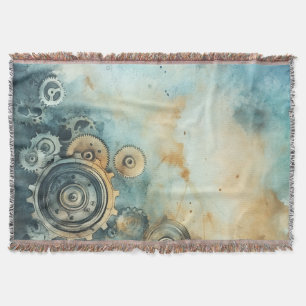 Steampunk Gears Watercolor - Clock Work Throw Blanket