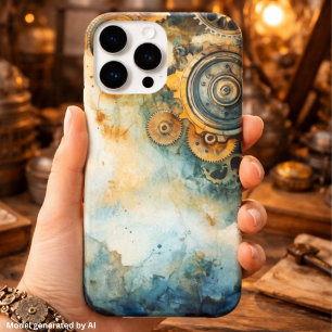 Steampunk Gears Watercolor – Vintage Industrial iPhone 15 Pro Max Case