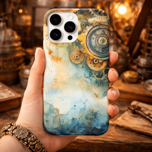 Steampunk Gears Watercolor – Vintage Industrial iPhone 15 Pro Max Case