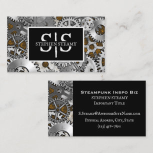 Steampunk Gearwork Silver Grunge Brown Burnout Business Card