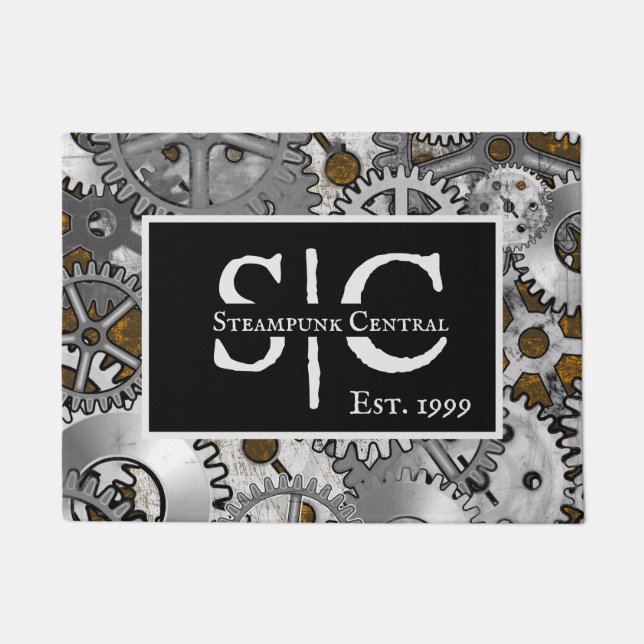 Steampunk Gearwork Silver Grunge Brown Burnout Doormat (Front)