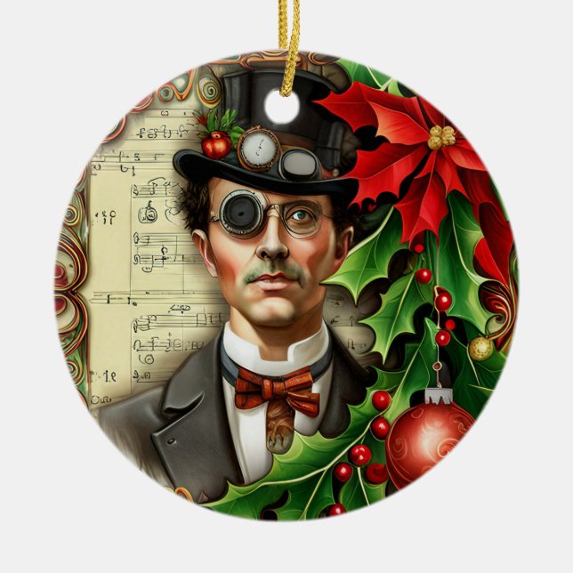 Steampunk Gentleman Christmas Ceramic Tree Decoration (Front)
