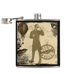 Steampunk Gentleman Collage Hip Flask
