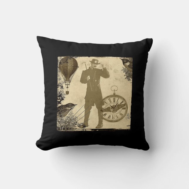 Steampunk Gentleman Collage Throw Pillow (Front)
