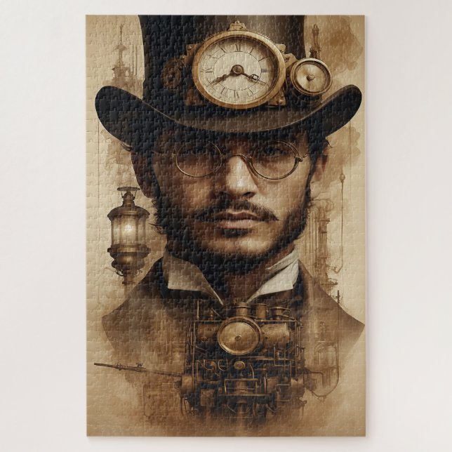 Steampunk Gentleman in Sepia Jigsaw Puzzle (Vertical)