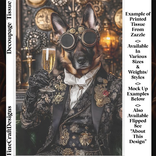 Steampunk German Shepherd, Alsatian BT5 Decoupage Tissue Paper (Creator Uploaded)