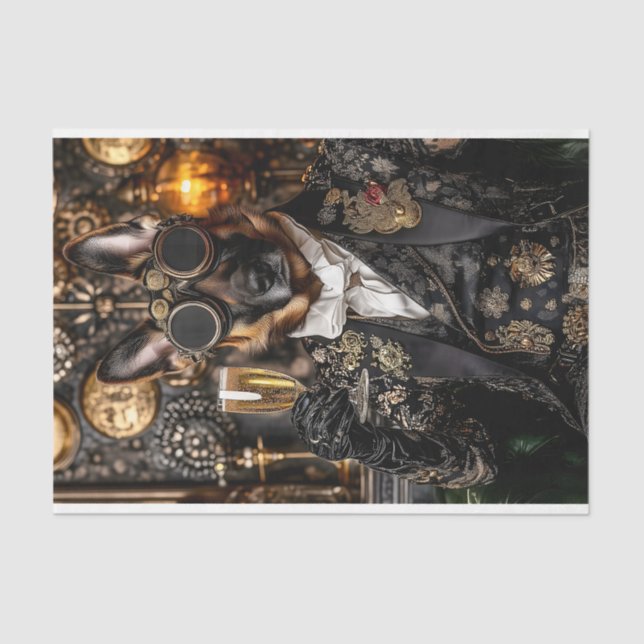 Steampunk German Shepherd, Alsatian BT5 Decoupage Tissue Paper (Front)