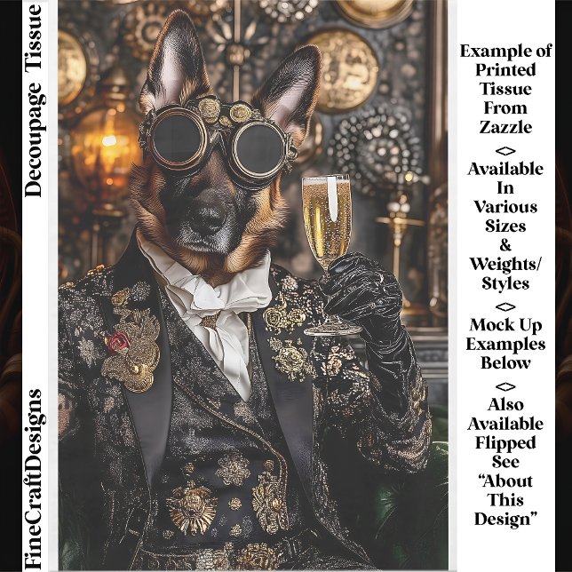Steampunk German Shepherd, Alsatian BT5R Decoupage Tissue Paper (Creator Uploaded)