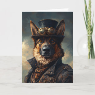 Steampunk German Shepherd Dog in Top Hat Card