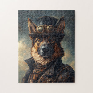 Steampunk German Shepherd Dog in Top Hat Jigsaw Puzzle