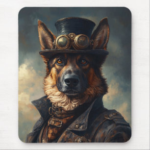 Steampunk German Shepherd Dog in Top Hat Mouse Mat