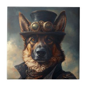 Steampunk German Shepherd Dog in Top Hat Tile