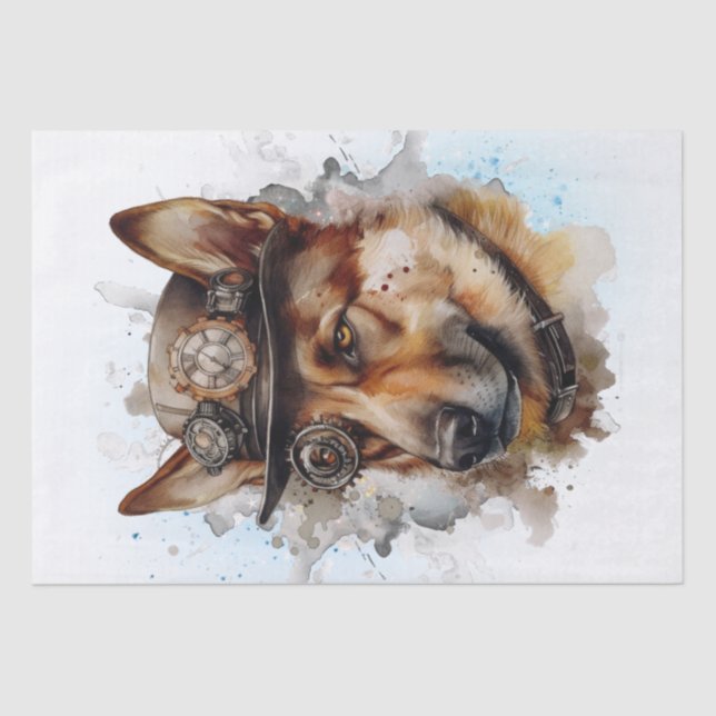 Steampunk German Shepherd Dog Tissue Paper (Front)