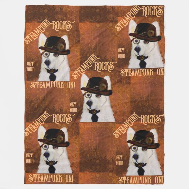 Steampunk German Shepherd  Fleece Blanket (Front)