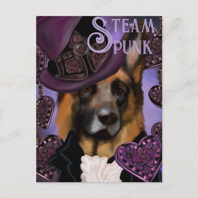 Steampunk German Shepherd Postcard (Front)