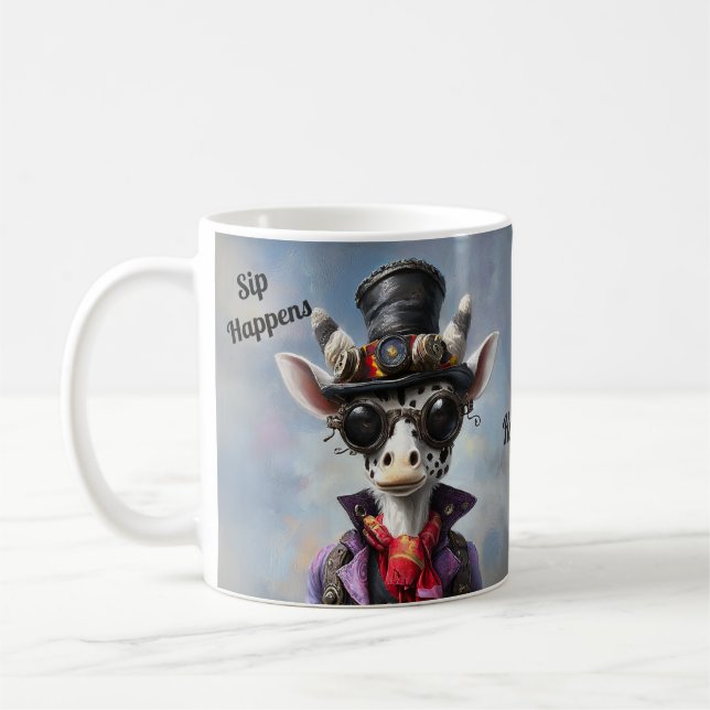 Steampunk Giraffe Customisable Cup Sip Happens  (Left)