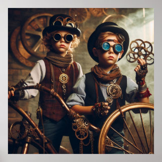 Steampunk Girl and Boy - Bicycle Club 03 V 2 Poster