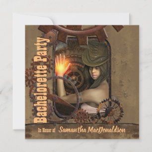 Steampunk girl bachelorette party invitation