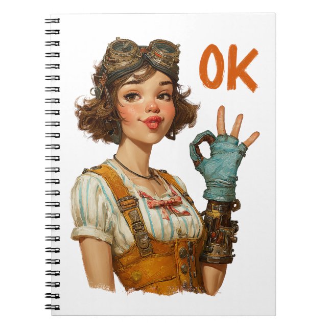 Steampunk Girl Confident OK Gesture Notebook (Front)