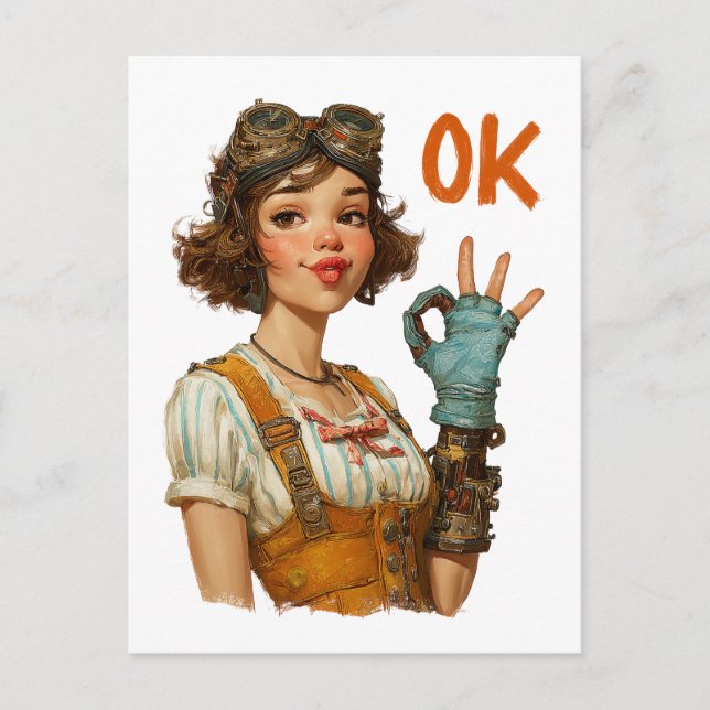 Steampunk Girl Confident OK Gesture Postcard (Front)
