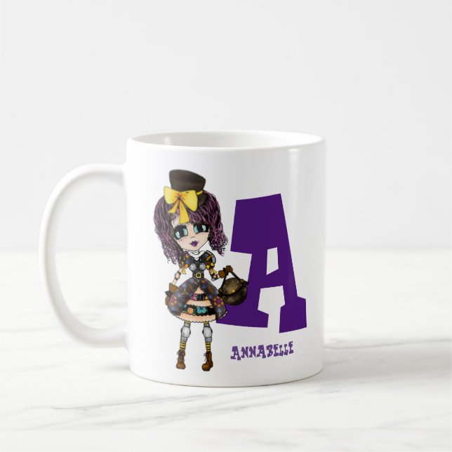 Steampunk Girl Cosplay Fan Named Gift art by LeahG Coffee Mug (Left)